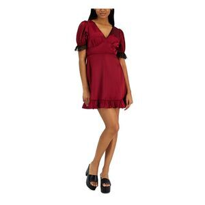 KIT + SKY Womens Red Lined Back Short Sleeve Shift Dress S